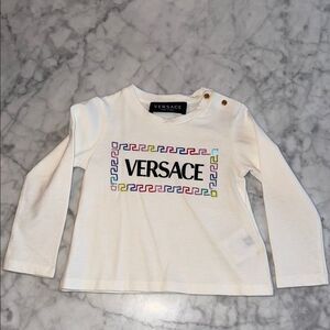 Versace Kids White Long Sleeve Shirt with glitter logo 12/18M
